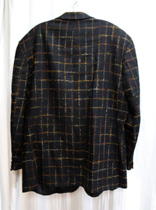 Men's - Zanetti - Moda Biella Super 100's Wool - Black w/ Orange/Yellow Check Blazer Jacket - Size 48