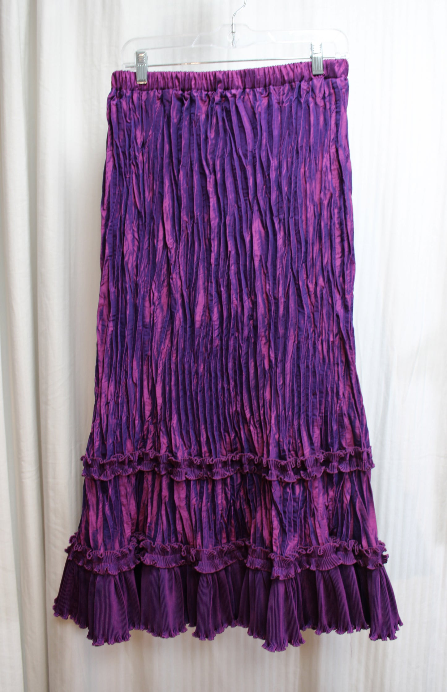 Donna by Donna Vinci - Purple 2 Toned Iridescent Taffeta Crinkle Tiered w/ Ruffles Maxi Skirt - Size 20 (See Measurements 28" Unstretched Waist)