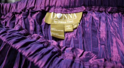 Donna by Donna Vinci - Purple 2 Toned Iridescent Taffeta Crinkle Tiered w/ Ruffles Maxi Skirt - Size 20 (See Measurements 28" Unstretched Waist)