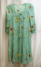 Load image into Gallery viewer, Fig and Flower - Green 3/4th Sleeve Tiered Flowy Dress w/ Floral Embroidery - Size M