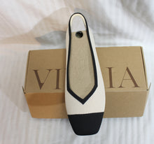 Load image into Gallery viewer, Vivaia - Ivory Cream &amp; Black 2 Tone &quot;Margot&quot; Square Toe Flats - Size 11 (in Box)