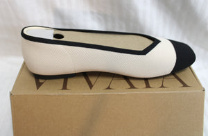 Vivaia - Ivory Cream & Black 2 Tone "Margot" Square Toe Flats - Size 11 (in Box)