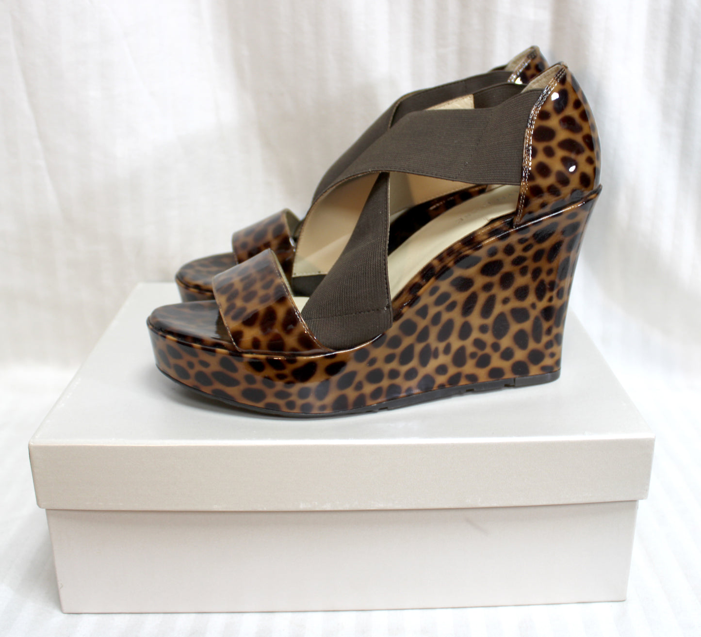 Taryn Rose - Sawyer Brown Leopard Print Patent Leather Wedge Platforms - Size 8.5