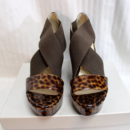 Taryn Rose - Sawyer Brown Leopard Print Patent Leather Wedge Platforms - Size 8.5