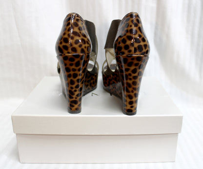 Taryn Rose - Sawyer Brown Leopard Print Patent Leather Wedge Platforms - Size 8.5