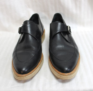 Freda Salvador - Black Monk Strap Pointed Toe Black Leather Espadrille Loafers - Size 9.5