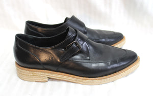 Freda Salvador - Black Monk Strap Pointed Toe Black Leather Espadrille Loafers - Size 9.5