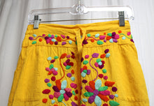 Load image into Gallery viewer, Vintage - Bright Yellow Orange Linen Capri Pants w Heavily Embroidered Front - 25.5&quot; Waist