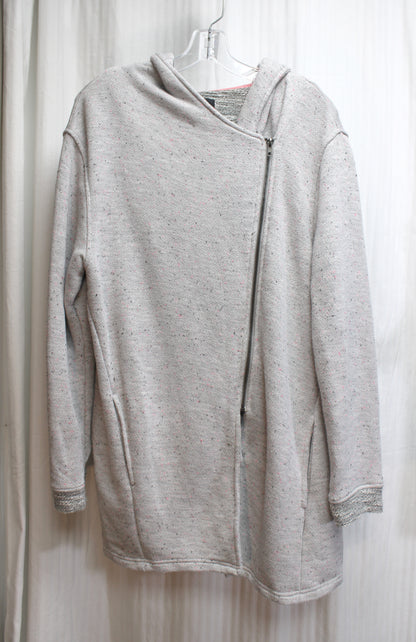 Kut from the Kloth- Gray w/ Black & Pink Fleck, Tunic Length Zip Up Hoodie w/ Knit Lining - Size L