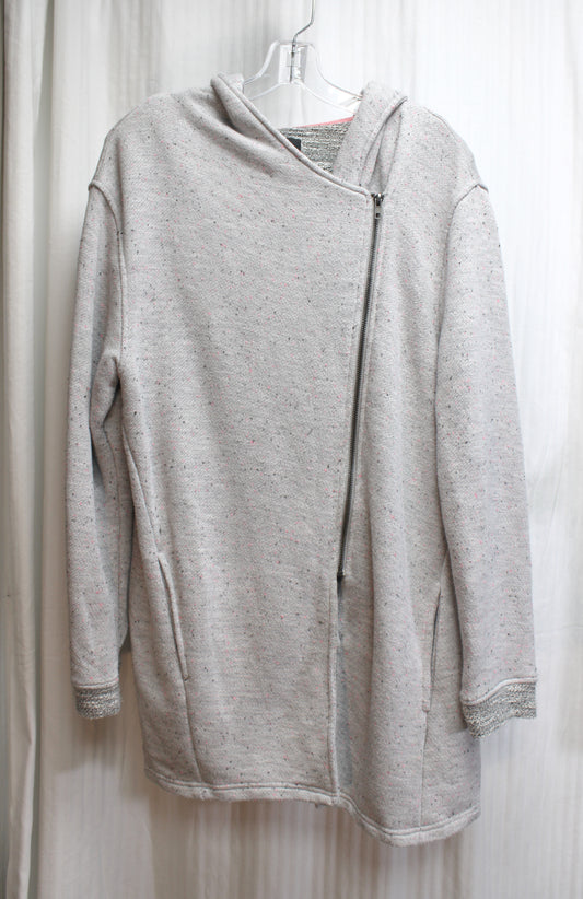 Kut from the Kloth- Gray w/ Black & Pink Fleck, Tunic Length Zip Up Hoodie w/ Knit Lining - Size L