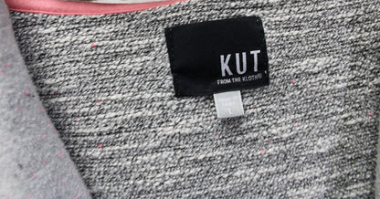 Kut from the Kloth- Gray w/ Black & Pink Fleck, Tunic Length Zip Up Hoodie w/ Knit Lining - Size L