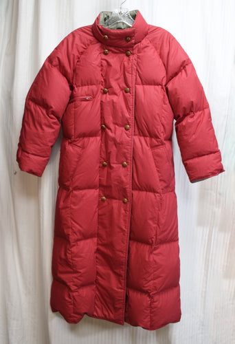 Vintage - Eddie Bauer - Reversible Red & Drab Green Trench Length Insolated Puffer Coat- Size S