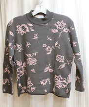 Load image into Gallery viewer, Vintage- Camela - Gray w/ Pink Floral 3/4th Sleeve Mock Neck Wool Sweater - Size 42 (See Measurements)