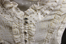 Load image into Gallery viewer, Vintage - Cream Semi Sheer w/ Metallic Gold Polkadot Sleeveless w/ Delicate Ruffles &amp; Faceted Rhinestone Buttons Blouse - Size S/M (approx)