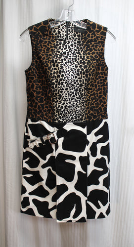 Derek Lam - Mixed Print Cheetah & Giraffe w/ Buckle Detail Pocket Sleeveless Denim Dress - Size 4