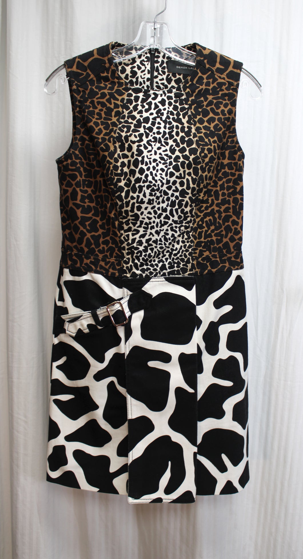 Derek Lam - Mixed Print Cheetah & Giraffe w/ Buckle Detail Pocket Sleeveless Denim Dress - Size 4