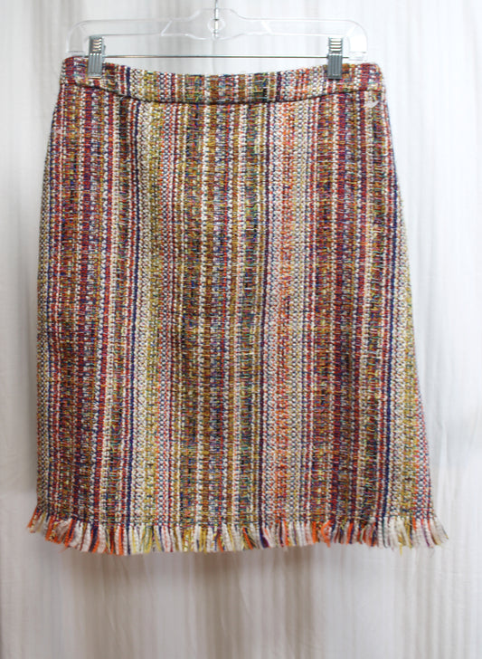 Chelsea & Theodore - Multicolor Tweed Open Fringe Bottom Woven Skirt - Size 8 (w/ Tag)