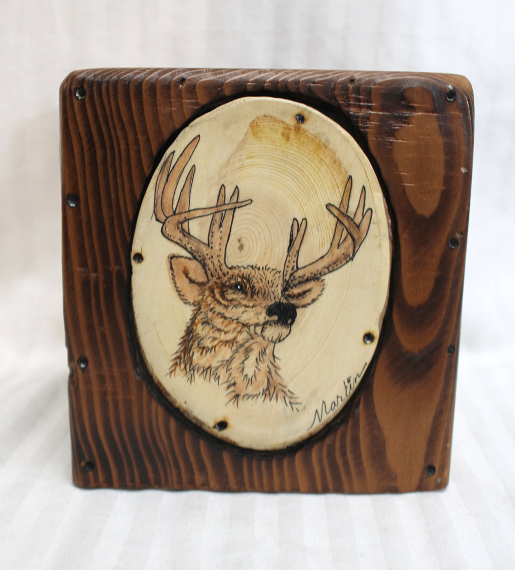 Handmade Wood Deer Artwork Tissue Box Holder- 9