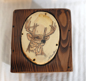 Handmade Wood Deer Artwork Tissue Box Holder- 9"