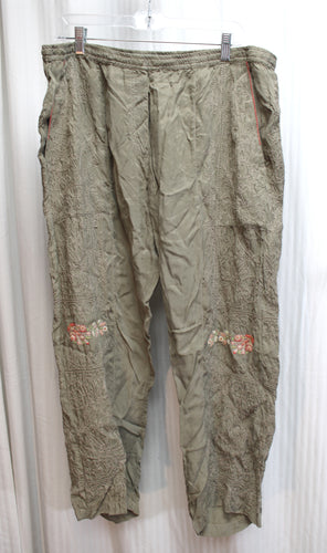 Johnny Was, Pete & Greta - All Over Embroidery Elastic Waist Pants with Floral Accent - Size XL