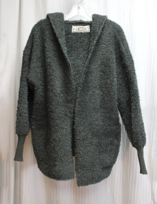 Pink Martini - Gray Cozy Deep Hooded Bishop Sleeves Fuzzy Cardigan Sweater - Size S