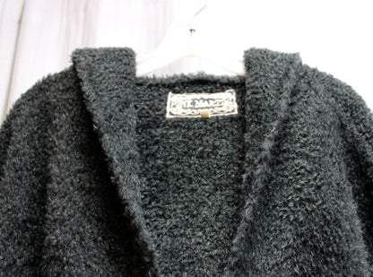 Pink Martini - Gray Cozy Deep Hooded Bishop Sleeves Fuzzy Cardigan Sweater - Size S