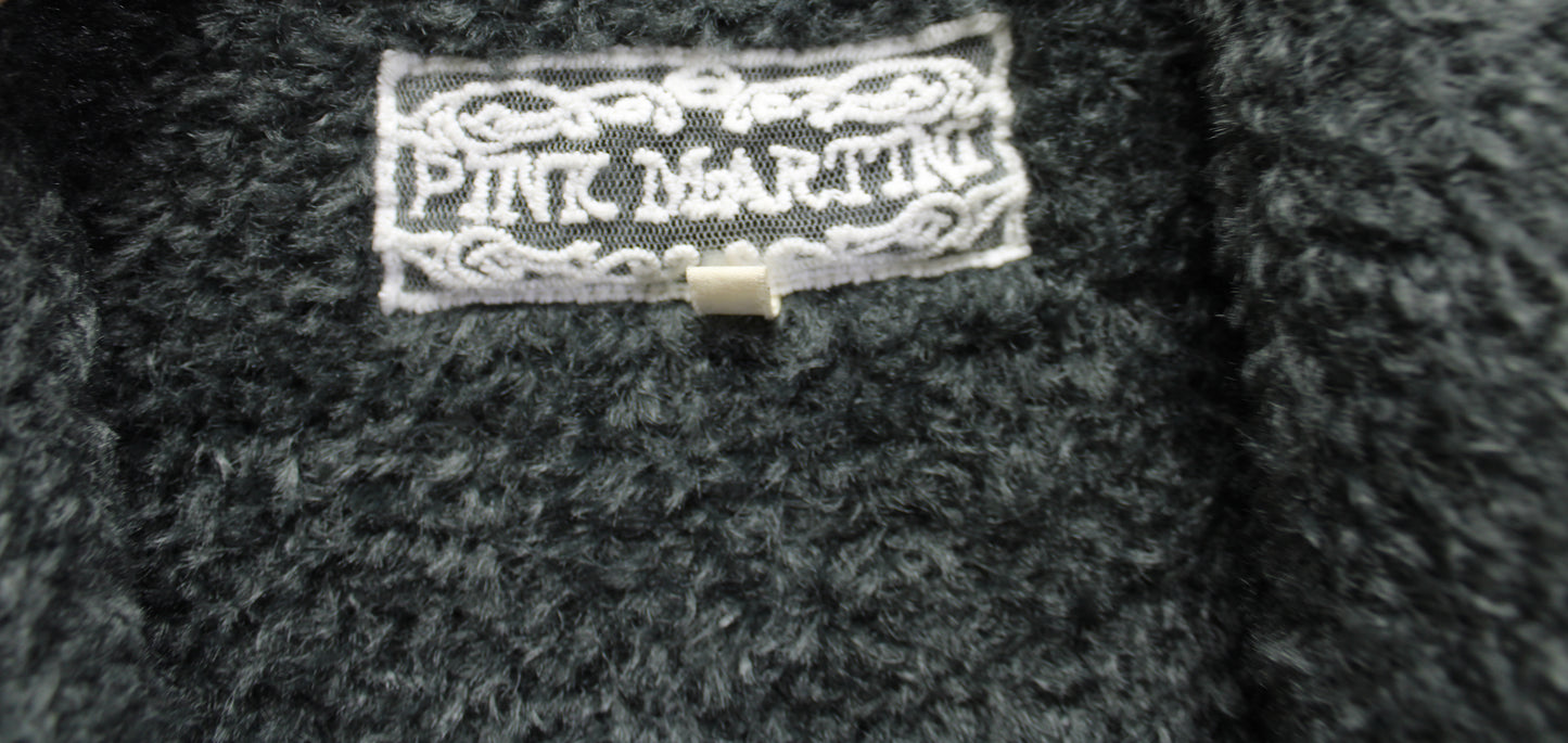 Pink Martini - Gray Cozy Deep Hooded Bishop Sleeves Fuzzy Cardigan Sweater - Size S