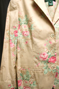 Lauren Ralph Lauren - Beige w/ Rose Print Blazer Jacket - Size 8