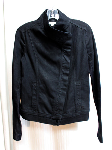 Vince - Unique Overlap, Hidden Button Placket Black Denim Jacket - Size XS