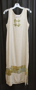 Vintage 80's/90's - Saint Germain Paris - Sleeveless Linen Blend Boho Dress w/ Ribbon Applique and Insert w/ Embroidery - Size L