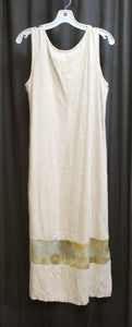 Vintage 80's/90's - Saint Germain Paris - Sleeveless Linen Blend Boho Dress w/ Ribbon Applique and Insert w/ Embroidery - Size L