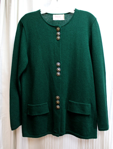 Vintage - Laura Petites by Alyzia - Forest Green Cardigan Sweater w/ Unique Buttons - Size M