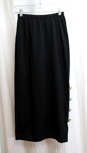 Mariella Burani (Italy) - Black Skirt w/ Gold & Red & White Anchor Side Buttons - Size 6