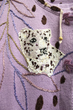 Load image into Gallery viewer, Storybook Knits - 2PC Lavender Leopard Spot &amp; Leaf Embroidery w/ Sequined Leopard Cardigan &amp; Leaf Buttons &amp; Matching Maxi Skirt - Size 1X