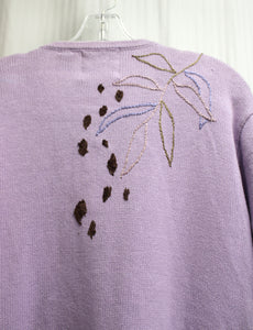 Storybook Knits - 2PC Lavender Leopard Spot & Leaf Embroidery w/ Sequined Leopard Cardigan & Leaf Buttons & Matching Maxi Skirt - Size 1X