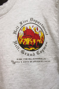 Vintage 1995 Single Stitch - Hell Activewear - Hell Fire Department, Hell, Grand Caymen Island - Gray Heathered T Shirt - Size S