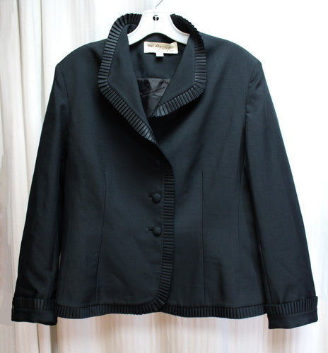 Vintage 1980's - Adolph Schumman for Lilli Ann - Black w/ Pleated Ruffle Trim Jacket - See Measurements 19