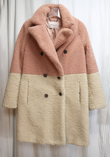 BCBGeneration - Beige & Pink Sherpa Double Breasted Teddy Coat - Size S