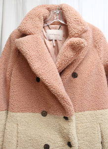 BCBGeneration - Beige & Pink Sherpa Double Breasted Teddy Coat - Size S