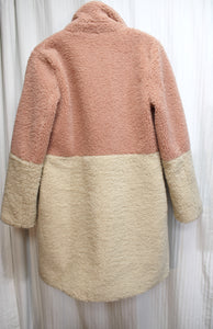 BCBGeneration - Beige & Pink Sherpa Double Breasted Teddy Coat - Size S