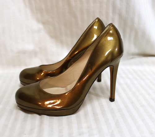 L.K. Bennett - Bronze Metallic Patent leather Small Platform Stiletto Heel Pumps - Size EURO 38 (US 7.5) (See Note)
