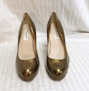 L.K. Bennett - Bronze Metallic Patent leather Small Platform Stiletto Heel Pumps - Size EURO 38 (US 7.5) (See Note)