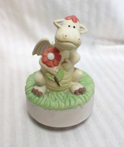 Vintage - Musical (Puff the Magic Dragon) Spinning Ceramic Cute Dragon  5.75