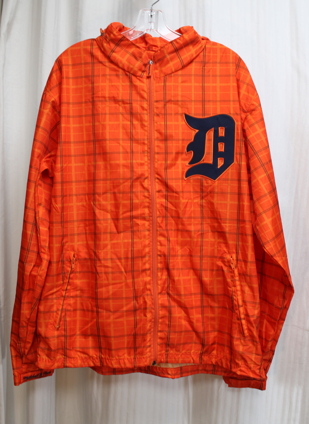 Mitchell & Ness - Detroit Tigers - Orange Plaid, Zip Away Hood, Zip Front Windbreaker  - Size L