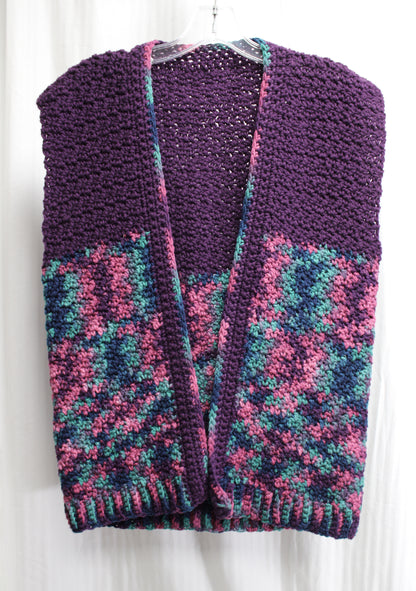 Handmade - Purples, Blues & Green Knitted Vest - Approx XL (See Measurements)