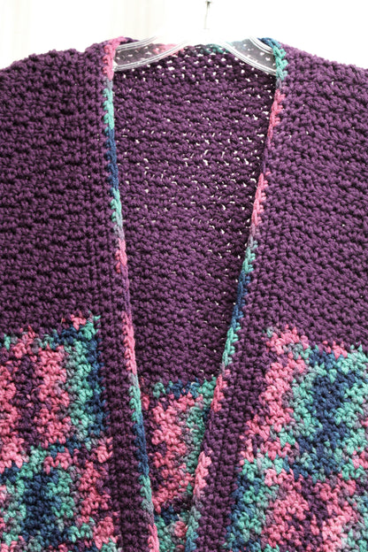 Handmade - Purples, Blues & Green Knitted Vest - Approx XL (See Measurements)