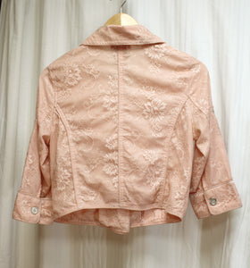 Jou Jou - Pink 1/2 Sleeve Lace Cropped Moto Jacket - Size S