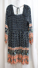 Load image into Gallery viewer, Pyramid Collection - Long Sleeve Navy Floral Flowy Peasant Dress  - Size XL