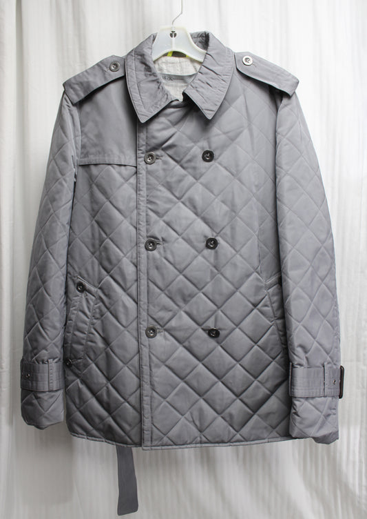 Men's - W.R.K. Work Rest Karma - Gray Quilted Double Breasted Belted Coat - Size L