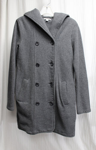 James Perse - Heathered Gray Hooded Cotton Soft Double Breasted Coat - Size 2